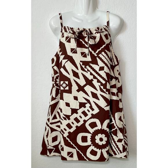 BDG NWT Eva Printed Mini Shift Dress Tiki Tropical Brown & Cream Size Small - Picture 3 of 7